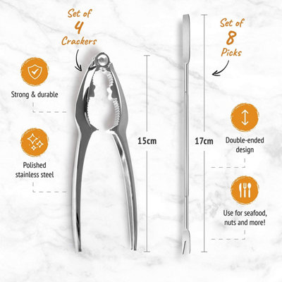 4 Piece Set Seafood Tools Crab Cracker Oyster Knife Fork Lobster Pin Shellfish Picks Needle