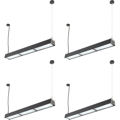 4 PACK Low Bay Warehouse Pendant Light - 100W Daylight White LED - Matt Black