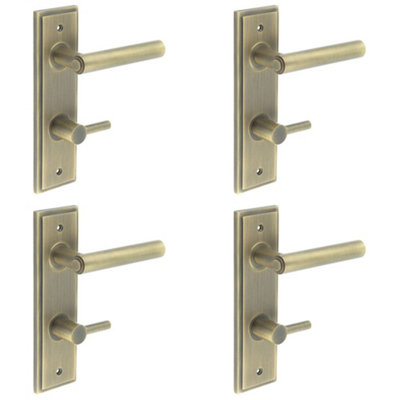 4 PACK Luxurious Antique Brass Bathroom Door Handle with Backplate and Turn Release - Solid Brass Interior Lever