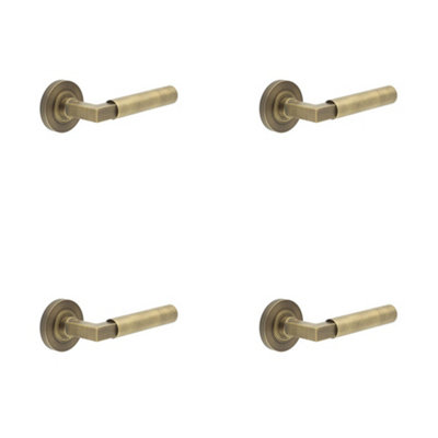 4 PACK Luxurious Antique Brass Door Handle on Plain Rose for Elegant Homes - Solid Brass Interior Handle