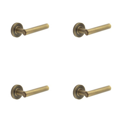 4 PACK Luxurious Antique Brass Door Handle with Knurled Design - Solid Brass Interior Handle