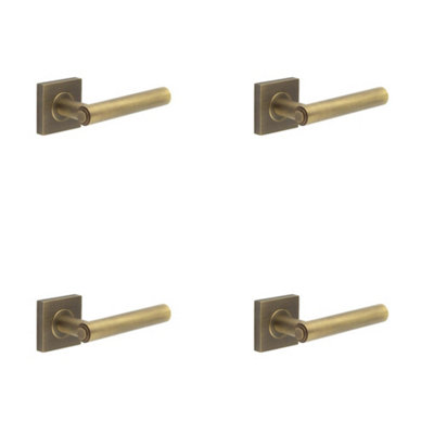 4 PACK Luxurious Antique Brass Square Door Handle for Elegant Spaces - Solid Brass Interior Handle
