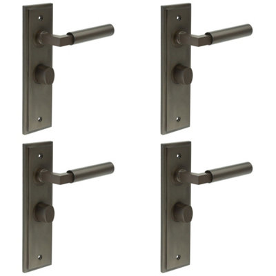 4 PACK Luxurious Dark Bronze Bathroom Door Handle with Backplate and Turn Release - Solid Brass Interior Handle