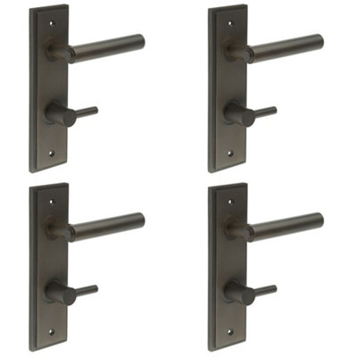4 PACK Luxurious Dark Bronze Bathroom Door Handle with Backplate and Turn Release - Solid Brass Interior Lever