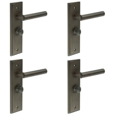 4 PACK Luxurious Dark Bronze Bathroom Door Handle with Backplate and Turn Release - Solid Brass Interior Toilet Lever