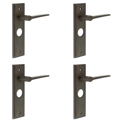 4 PACK Luxurious Dark Bronze Bathroom Door Handle with Backplate - Solid Brass Interior Handles