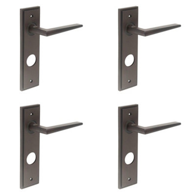 4 PACK Luxurious Dark Bronze Bathroom Door Handle with Backplate Solid Brass - Interior Handle