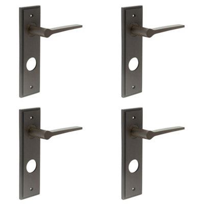 4 PACK Luxurious Dark Bronze Bathroom Door Handle with Backplate - Solid Brass Interior Handle