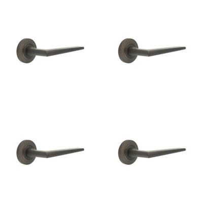 4 PACK Luxurious Dark Bronze Door Handle on Chamfered Rose for Elegant Interiors Solid Brass - Interior Handle