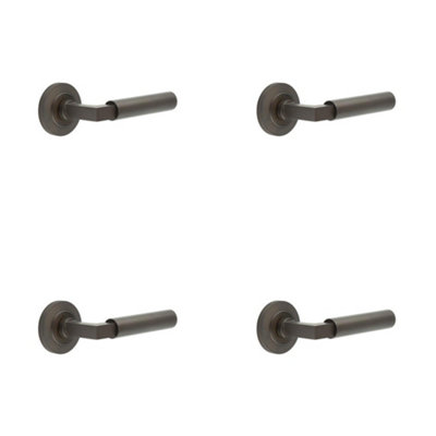 4 PACK Luxurious Dark Bronze Door Handle on Chamfered Rose for Elegant Interiors - Solid Brass Interior Handle