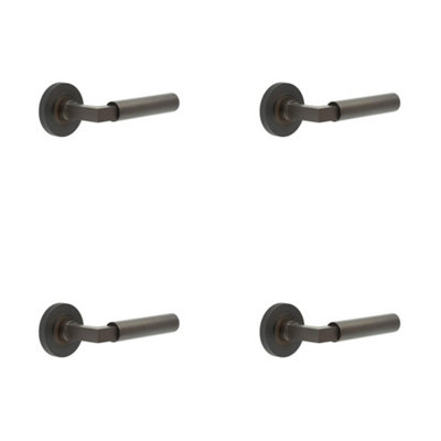 4 PACK Luxurious Dark Bronze Door Handle on Knurled Rose for Elegant Interiors - Solid Brass Interior Handle