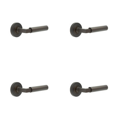 4 PACK Luxurious Dark Bronze Door Handle on Plain Rose - Solid Brass Interior Handle