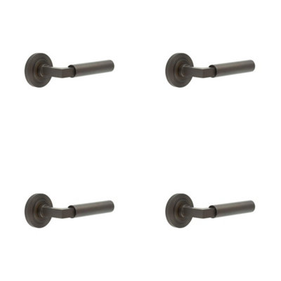 4 PACK Luxurious Dark Bronze Door Handle on Reeded Rose for Elegant Interiors - Solid Brass Interior Handle