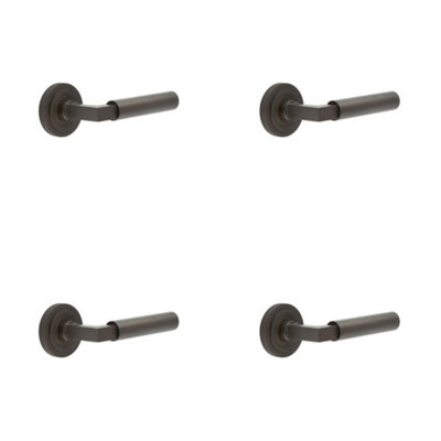 4 PACK Luxurious Dark Bronze Door Handle on Stepped Rose for Elegant Interiors - Solid Brass Interior Handle