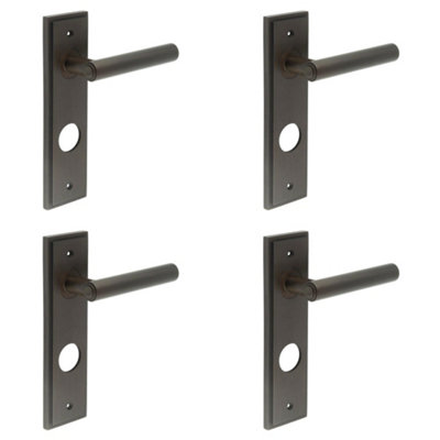 4 PACK Luxurious Dark Bronze Door Handle with Backplate for Bathrooms - Solid Brass Interior Lever