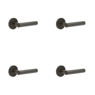 4 PACK Luxurious Dark Bronze Door Handle with Stepped Rose Design - Solid Brass Interior Handle
