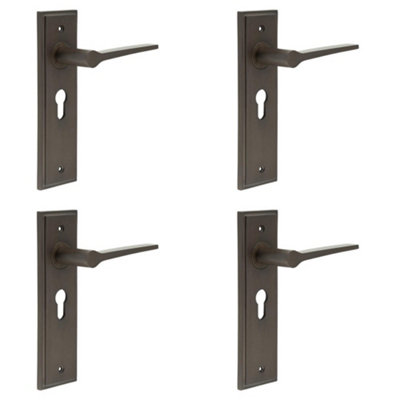 4 PACK Luxurious Dark Bronze Euro Backplate Door Handle - Solid Brass Interior Handle