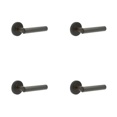 4 PACK Luxurious Knurled Door Handle in Dark Bronze Finish - Solid Brass Interior Handle