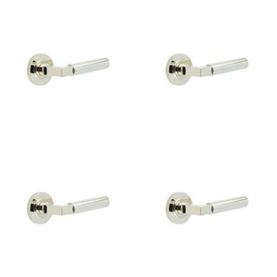 4 PACK Luxurious Knurled Rose Door Handle in Polished Nickel for Elegant Interiors - Solid Brass Interior Handle