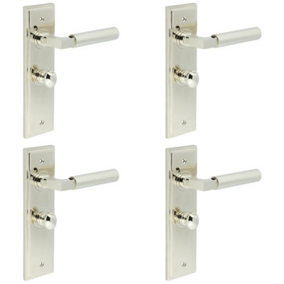 4 PACK Luxurious Polished Nickel Bathroom Door Handle with Turn & Release Mechanism - Solid Brass Interior Handle