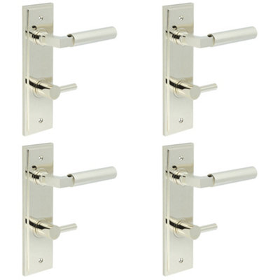 4 PACK Luxurious Polished Nickel Bathroom Door Handle with Turn & Release - Solid Brass Interior Handle