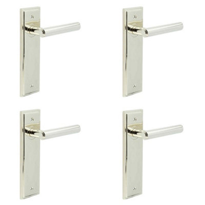 4 PACK Luxurious Polished Nickel Door Handle Latch Backplate for Elegant Interiors - Solid Brass Interior Lever