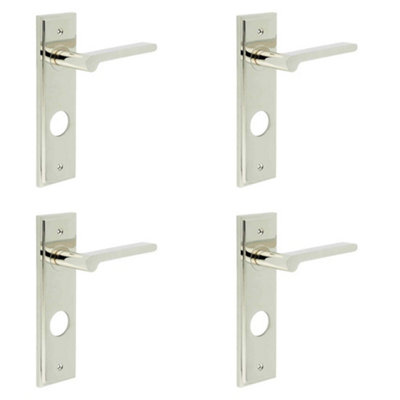 4 PACK Luxurious Polished Nickel Door Handle with Backplate for Bathrooms - Solid Brass Interior Handle