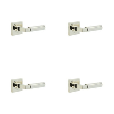 4 PACK Luxurious Polished Nickel Square Door Handle - Elegant Design for Home and Office - Solid Brass Interior Handle