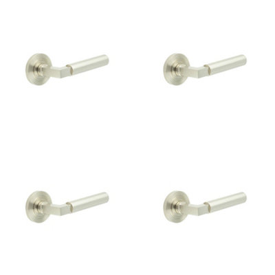 4 PACK Luxurious Reeded Rose Satin Nickel Door Handle for Elegant Interiors - Solid Brass Interior Handle