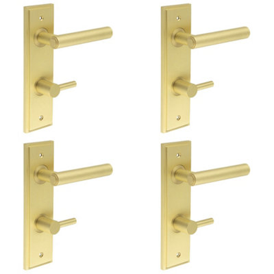 4 PACK Luxurious Satin Brass Bathroom Door Handle with Turn Release - Solid Brass Interior Lever