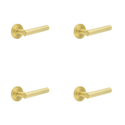 4 PACK Luxurious Satin Brass Door Handle with Customizable Roses - Solid Brass Interior Handle