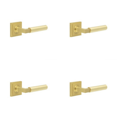4 PACK Luxurious Satin Brass Square Door Handle for Elegant Interiors - Solid Brass Interior Handle