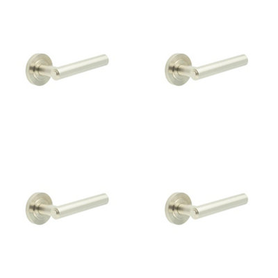 4 PACK Luxurious Satin Nickel Door Handle with Customizable Roses - Solid Brass Interior Handle