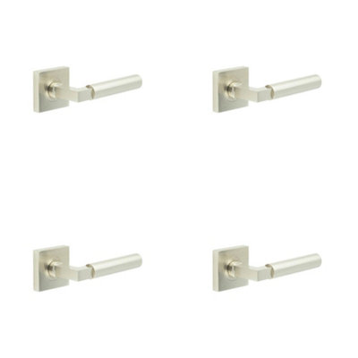 4 PACK Luxurious Satin Nickel Square Door Handle for Elegant Spaces - Solid Brass Interior Handle