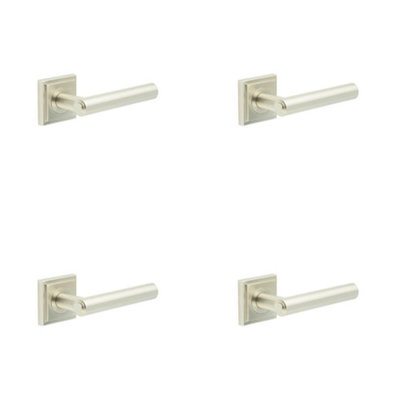 4 PACK Luxurious Satin Nickel Square Door Handle for Stylish Interiors - Solid Brass Interior Handle