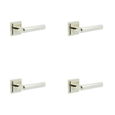 4 PACK Luxurious Square Stepped Door Handle in Polished Nickel - Solid Brass Interior Handle