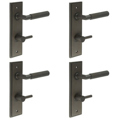 4 PACK Luxury Dark Bronze Bathroom Door Handle with Backplate and Turn Release - Solid Brass Interior Handle
