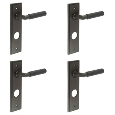 4 PACK Luxury Dark Bronze Bathroom Door Handle with Backplate - Solid Brass Interior Handle