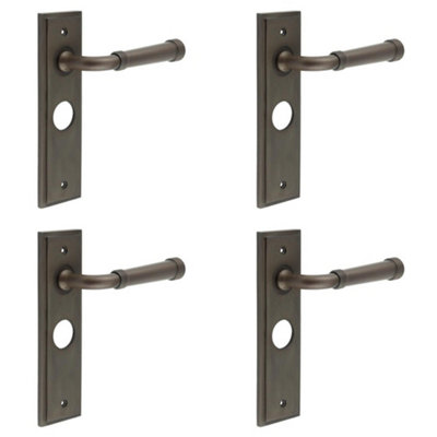 4 PACK Luxury Dark Bronze Bathroom Door Handle with Backplate - Solid Brass Interior Toilet Handle