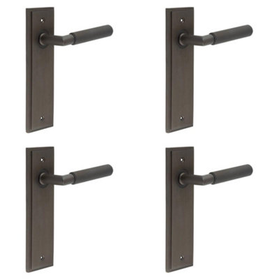 4 PACK Luxury Dark Bronze Door Handle Latch Backplate with Versatile Mounting Options - Solid Brass Interior Handle