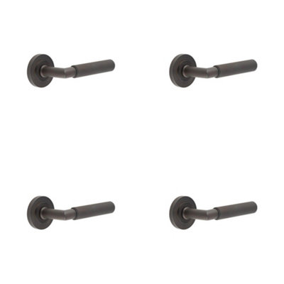 4 PACK Luxury Dark Bronze Door Handle on Rose for Elegant Interiors - Solid Brass Interior Handle