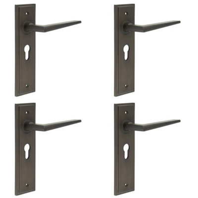 4 PACK Luxury Dark Bronze Euro Backplate Door Handle for Modern Homes - Solid Brass Interior Handle