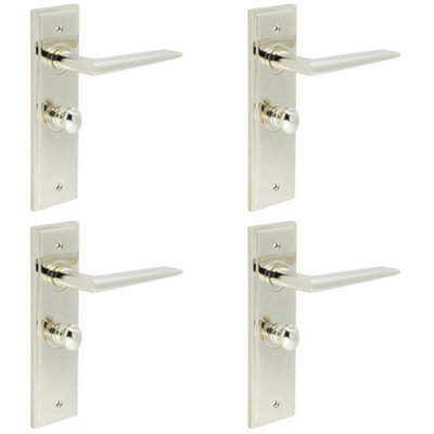 4 PACK Luxury Polished Nickel Bathroom Door Handle with Backplate and Turn Release Solid Brass - Interior Handle