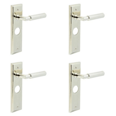 4 PACK Luxury Polished Nickel Bathroom Door Handle with Backplate - Solid Brass Interior Handle