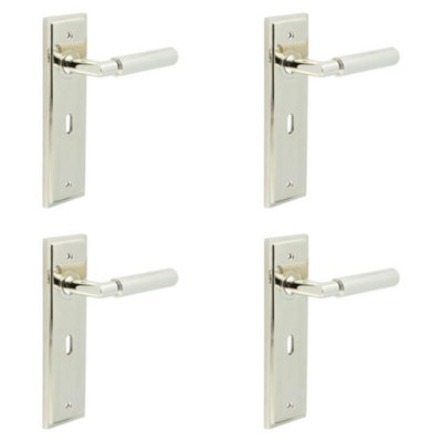 4 PACK Luxury Polished Nickel Door Handle Lock Backplate with Versatile Mounting Options - Solid Brass Interior Handle
