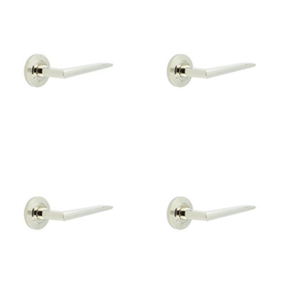 4 PACK Luxury Polished Nickel Door Handle on Chamfered Rose Solid Brass - Interior Handle