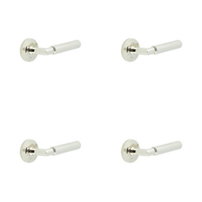 4 PACK Luxury Polished Nickel Door Handle on Chamfered Rose - Solid Brass Interior Handle
