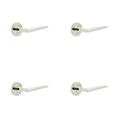 4 PACK Luxury Polished Nickel Door Handle on Knurled Rose - Solid Brass Interior Handle
