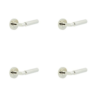 4 PACK Luxury Polished Nickel Door Handle on Plain Rose - Solid Brass Interior Handle