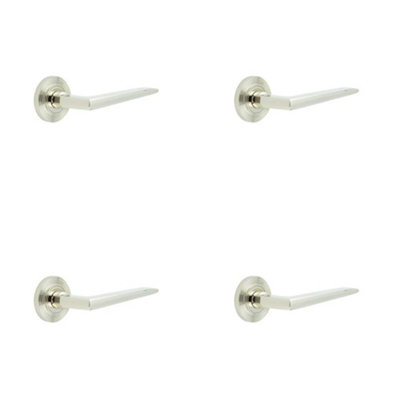 4 PACK Luxury Polished Nickel Door Handle on Reeded Rose - Solid Brass Interior Handle